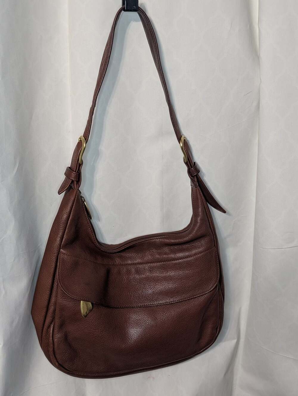 Libaire USA Brown Pebbled Leather Hobo Shoulder Bag Purse